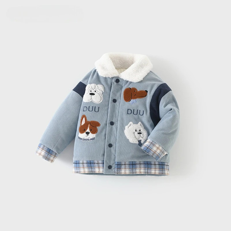 

Boys Jacket Autumn and Winter New Children's Baby Plush Thickened Denim Coat Children's Clothing Kids Winter Coats