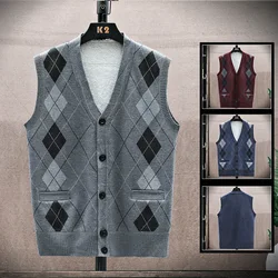 Autumn and winter men's sleeveless knitted sweaters for middle-aged and elderly men's warm vest casual plush and thickened sweat