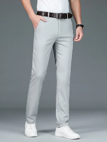 Imagen 2 del producto Pantalones rectos de lujo de alta calidad para traje de negocios, pantalones formales largos informales elegantes de diseñador de fibra de bambú para primavera y verano para hombre