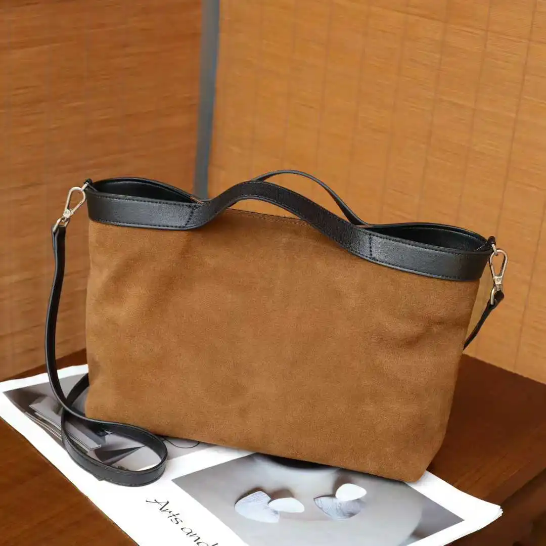 Autumn Winter Tote Bag Matte Cowhide Leather Suede Crossbody Purse for Ladies Luxury Commuter Fashion Handbag