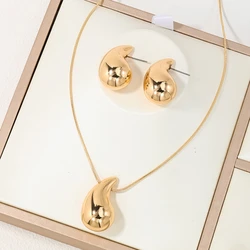 3pcs Jewelry Suit Stylish Water Drop Design Necklace Earring Set Women's Minority Long Necklace Geometric Earrings