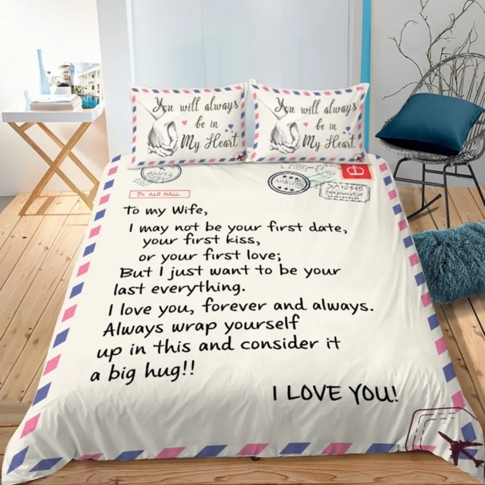 

to My Wife Bedding Set Envelope Style Custom Duvet Cover Set Single Twin Queen King Size 3Pcs Home Textile Polyester Quilt Cover