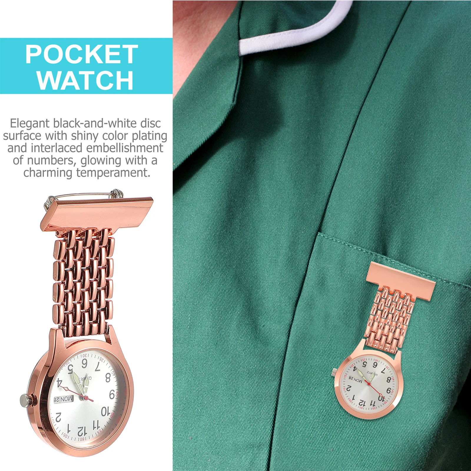 

Medical Nurse Pocket Watch Delicate Clip-On Design Durable Luminous Dial Easy Retract Practical For Doctor Nursing Staff Lapel