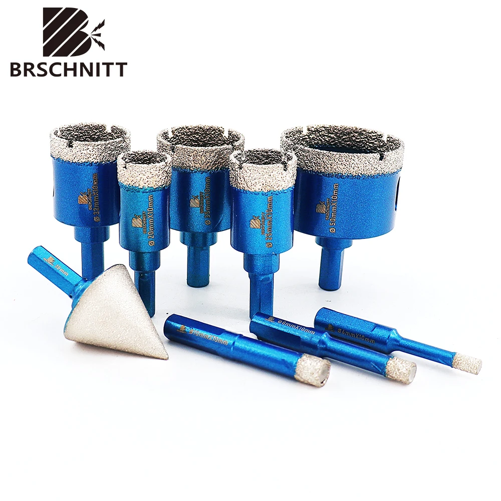 BRSCHNITT 9 peças de diâmetro 6-50mm broca de diamante cortador de azulejo para cerâmica mármore granito triângulo haste buraco viu broca chanfro