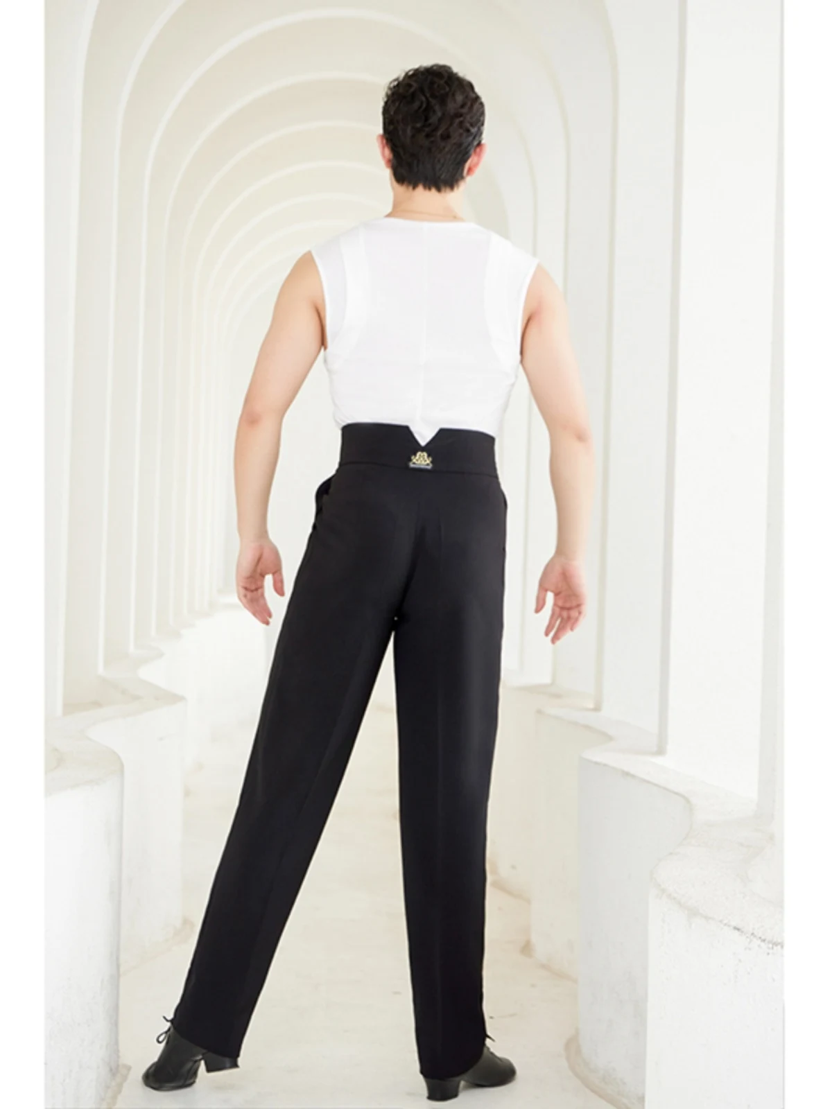 Pantalons de spectacle de danse latine pour hommes, pantalons noirs à Double boutonnage, Chacha Rumba Tango, vêtements de danse latine pour adultes, 2025 DQS16451