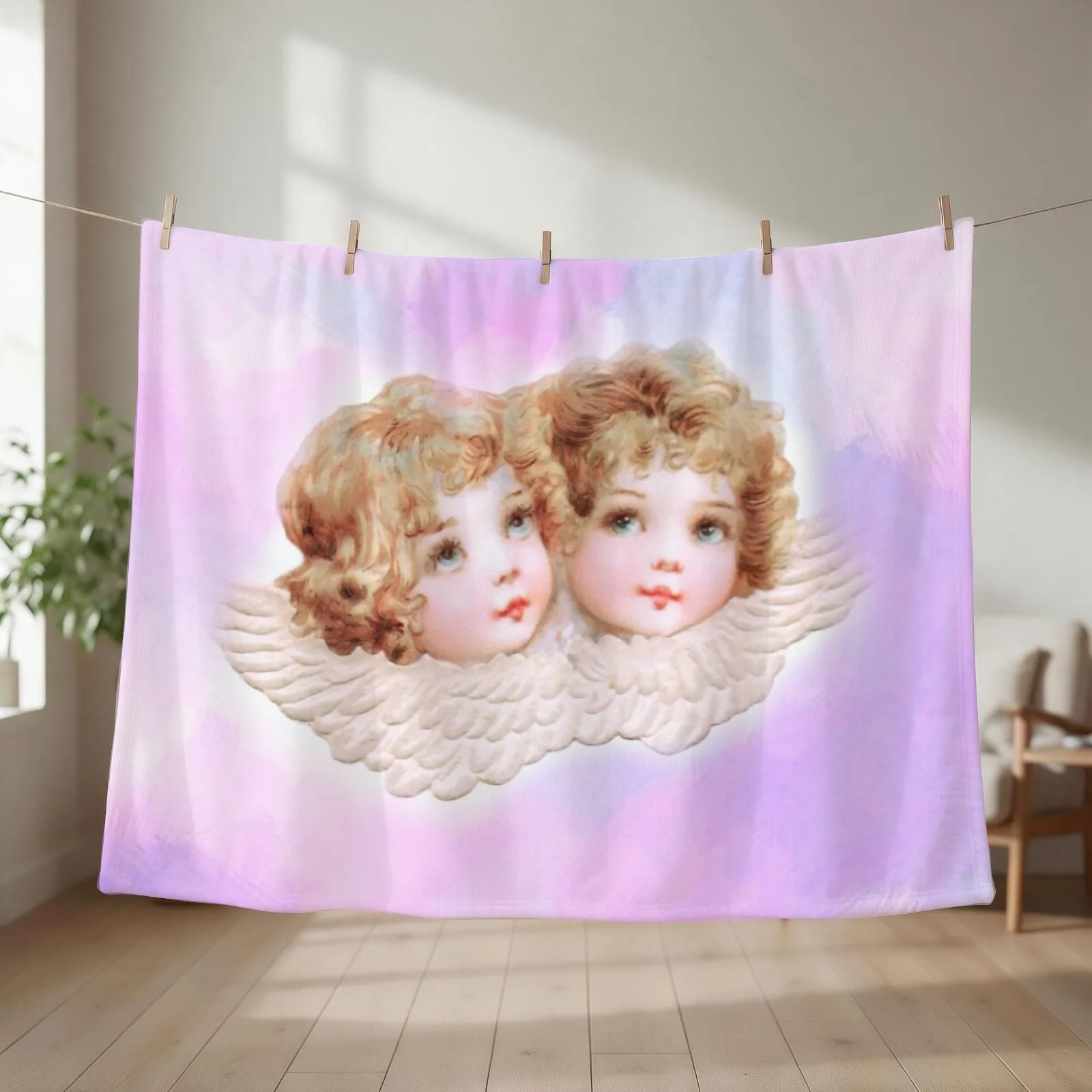 Aesthetic Cute Angels Art Hoe Throw Blanket couch cozy soft plush fuzzy picnic outdoor blanket