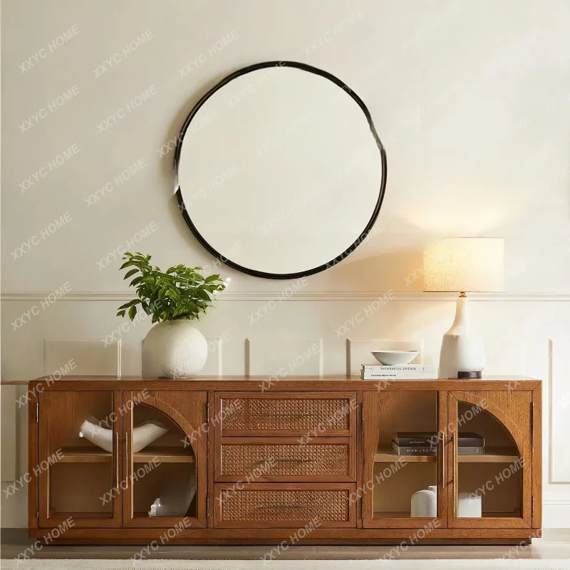 XX retro solid wood rattan TV cabinet antique living room glass household floor-to-ceiling video cabinet