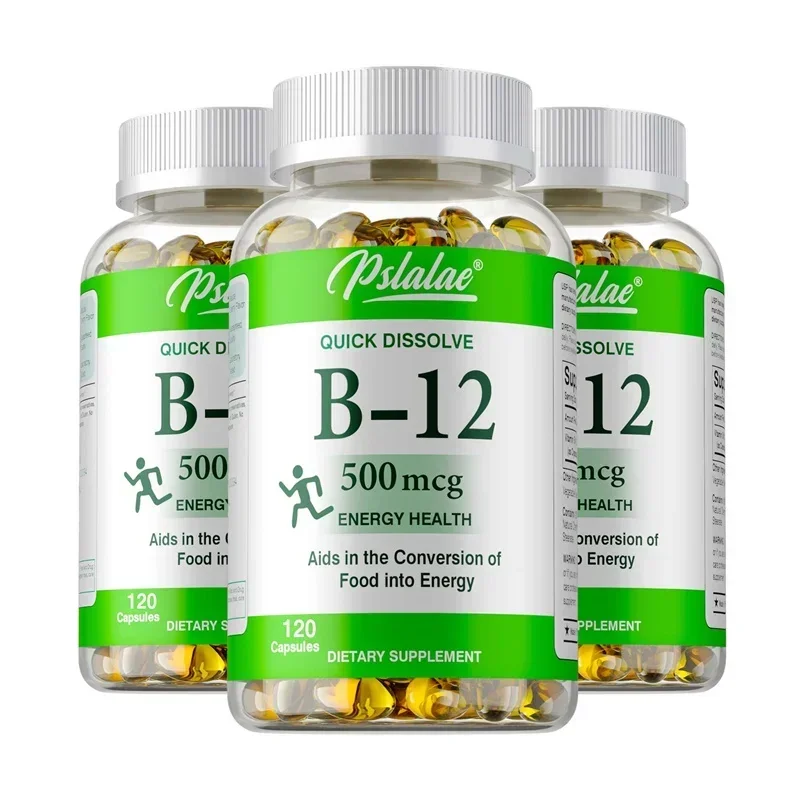 Vitamin B12 Capsules - for Mood, Brain, Nervous System, Energy, Metabolism