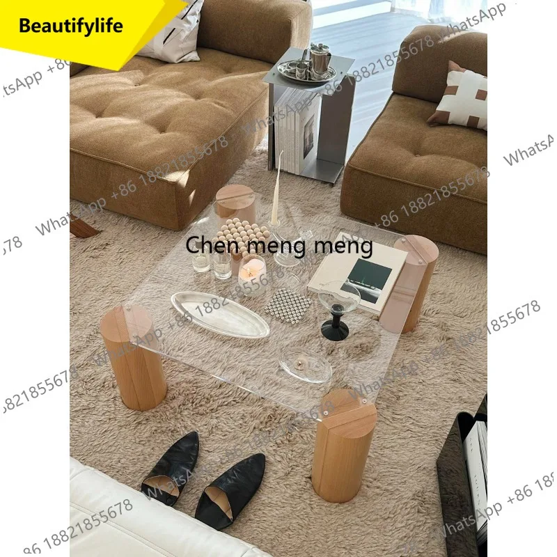 D02 Nordic creative matte acrylic coffee table solid wood tea table living room high-end transparent table
