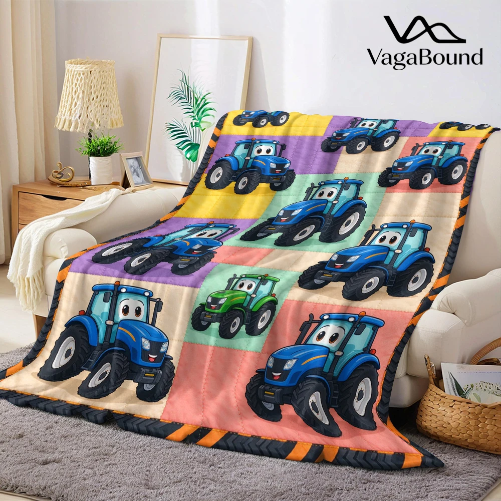 Blue Tractor Tire Stripe Flannel Blanket Perfect for Sofa Office Bed Travel Sleep Read Relax Camping Four Season Use