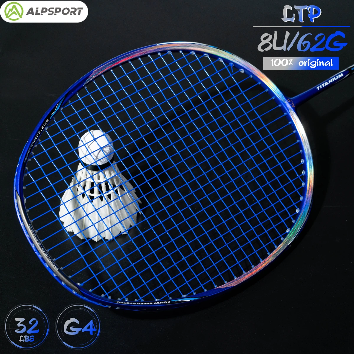 Alpsport LTP Pro 8U max 28 lbs. Ultralight Badminton Racket Original 100% carbon fiber (Including bag and string)