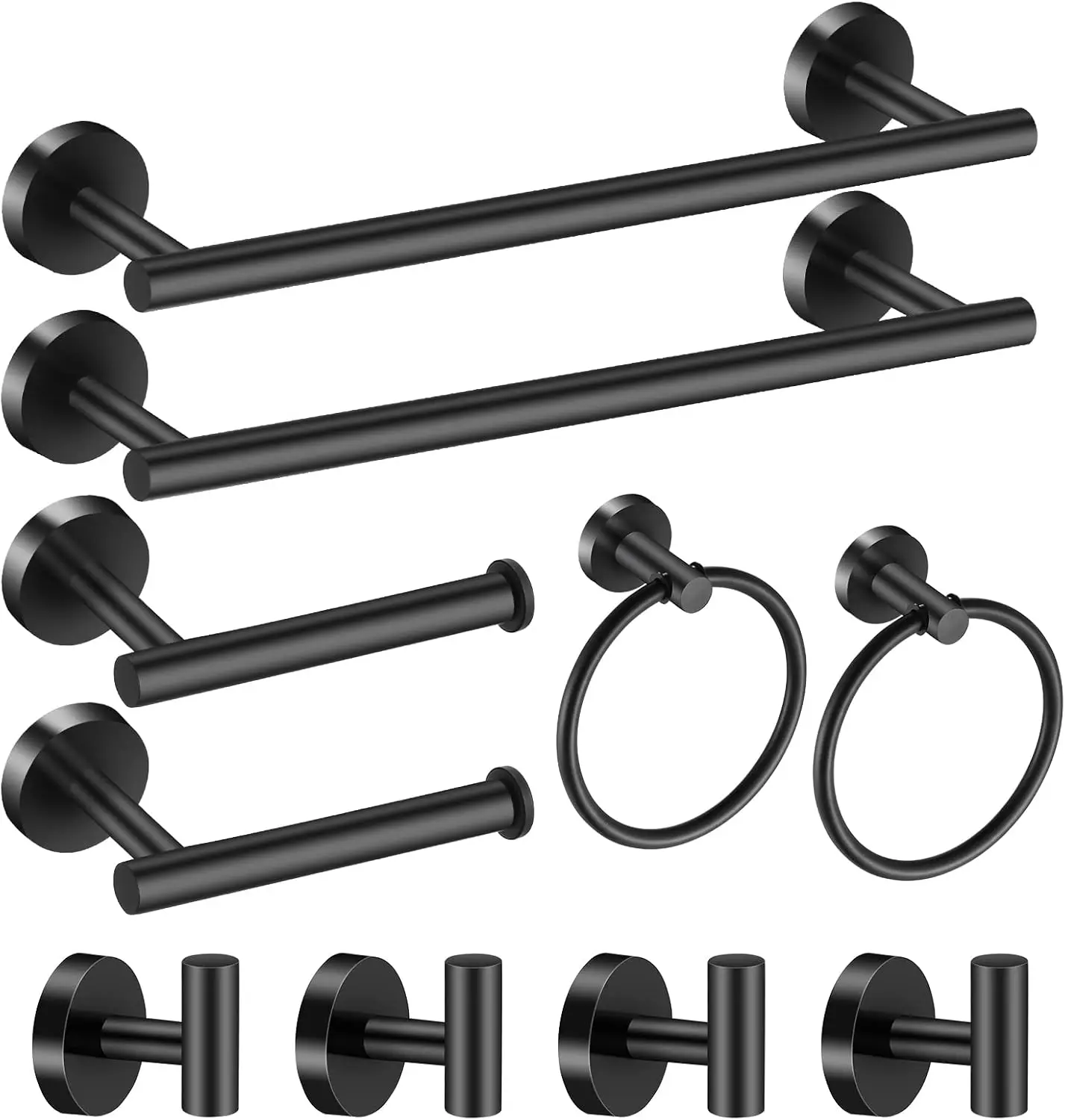 

10-Piece Matte Black Bathroom Hardware Set with Towel Bars, Hooks, and Toilet Holder for Easy Installation