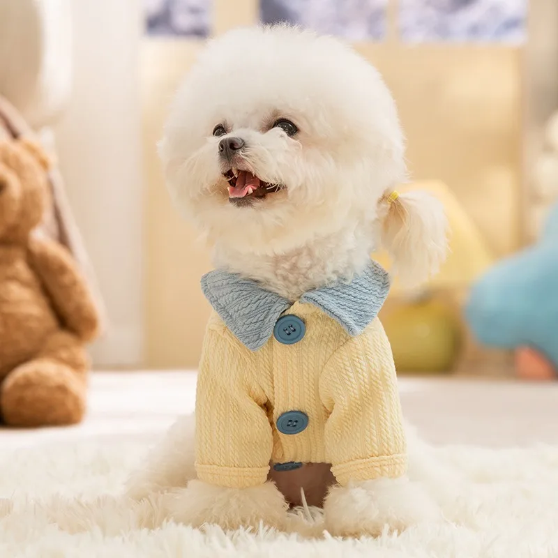 

Cute Wind Dog Clothes Teddy Winter Sweater Thickened Warm Puppy Knit Pet Solid Colour Two Leg Clothes Pet Supplies