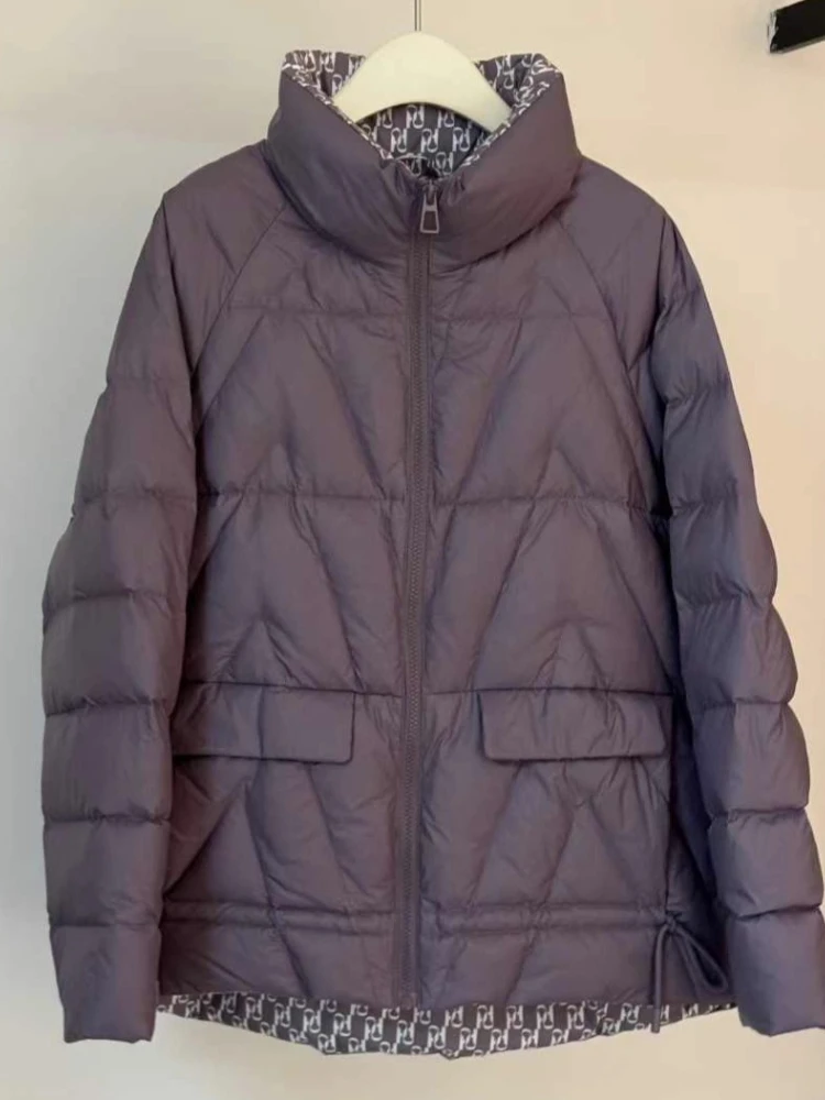 2025 nova cor sólida parkas inverno leve para baixo jaqueta moda casual solto elegante feminino pato branco puffer casaco outerwear