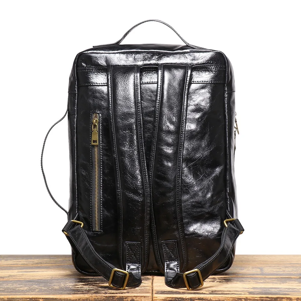 Nesitu 2024 Vintage Highend A4 Black Top Grain Genuine Leather 14'' Laptop Women Men Backpack Cowhide Travel Bag M2264