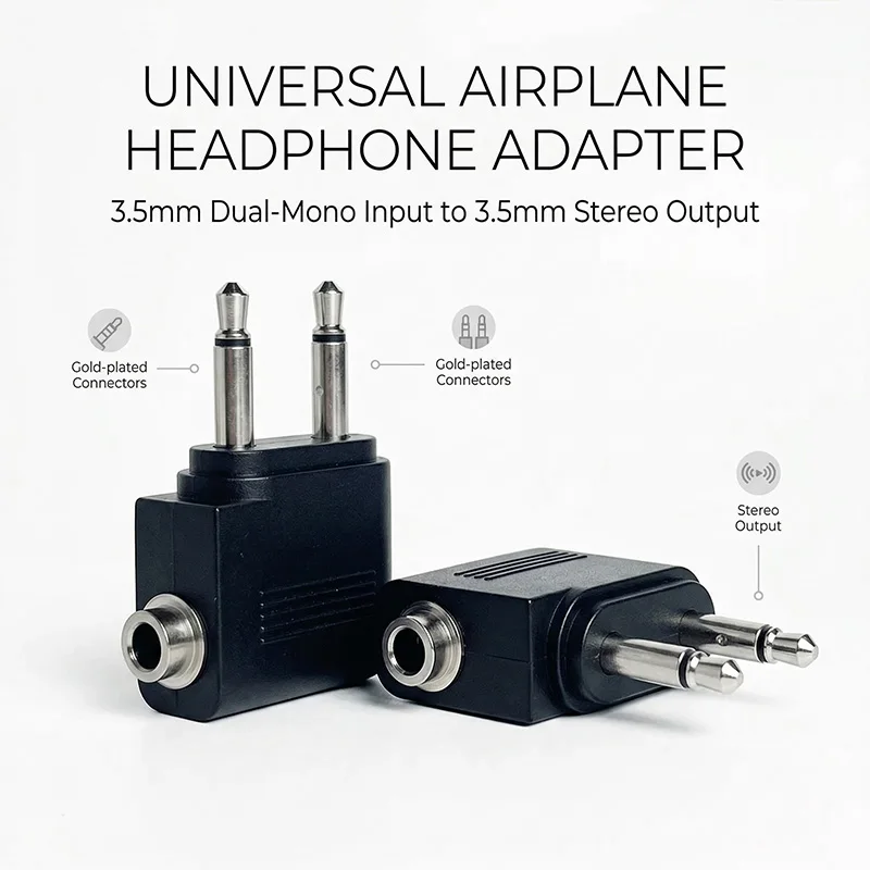

Airline Headphone Adapter, Dual 3.5mm Mono Plug to 3.5mm Stereo Jack Audio Converter for Airplane Travel Headphones
