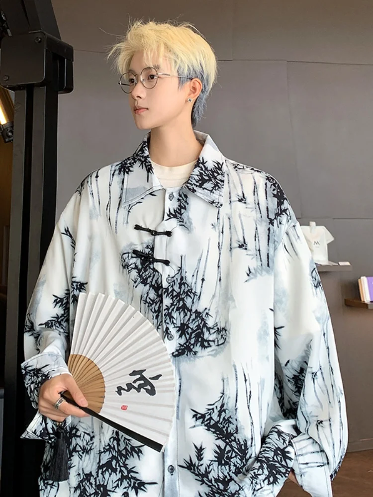 

Новая мужская рубашка с длинным рукавом в китайском стиле, с принтом «Водяной знак», весенняя модная верхняя одежда, повседневный топ от бренда GaoRong