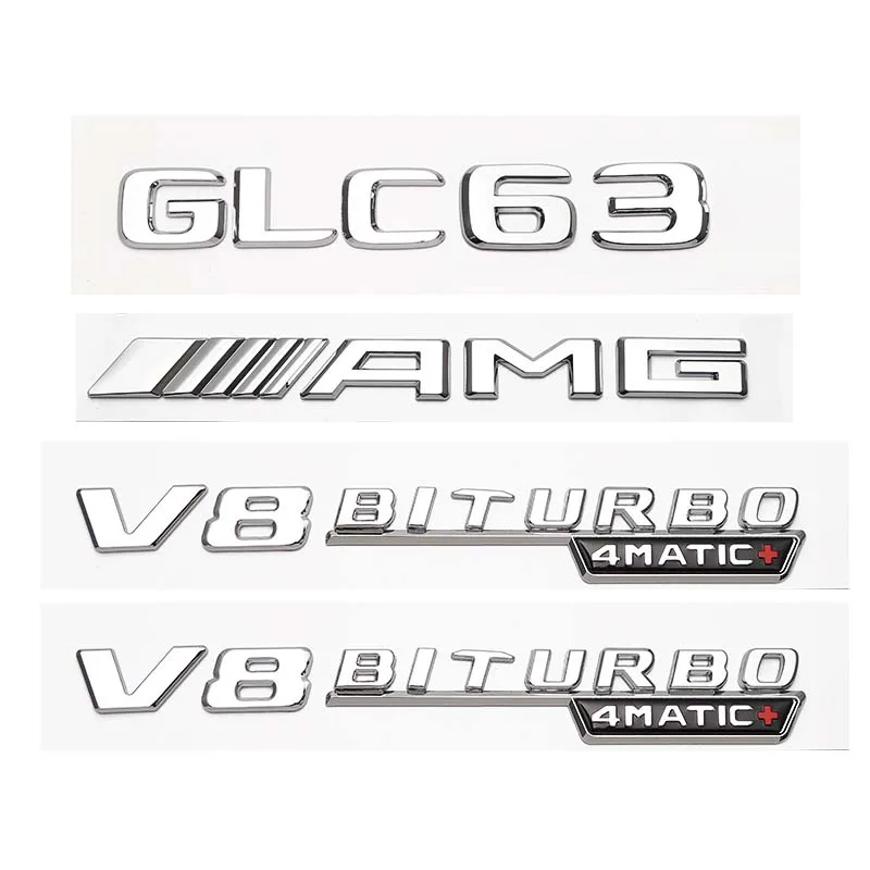 

3D ABS Fender Side Sticker V8 BITURBO 4MATIC+ Rear Trunk Badge Star Emblem AMG For Mercedes Benz GLC63 GLC63S X253 Accessories