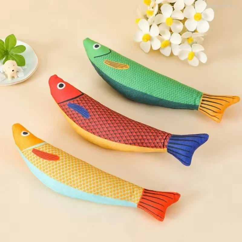 

Kitten Pet Cat Toy Catnip, Plush Simulation Fish Chewing Toy, Interactive Teaser Stick for Teeth Grinding & Fun