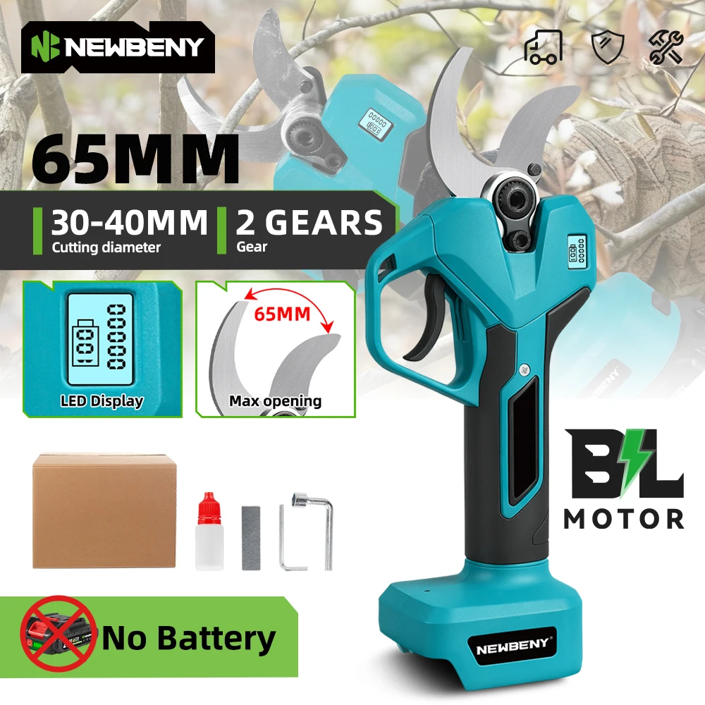 NEWBENY 65MM Cordless Electric Pruning Shears 2 Gears Handheld Scissors Tree Branches Cutting Power Tools For Makita Battery Pin