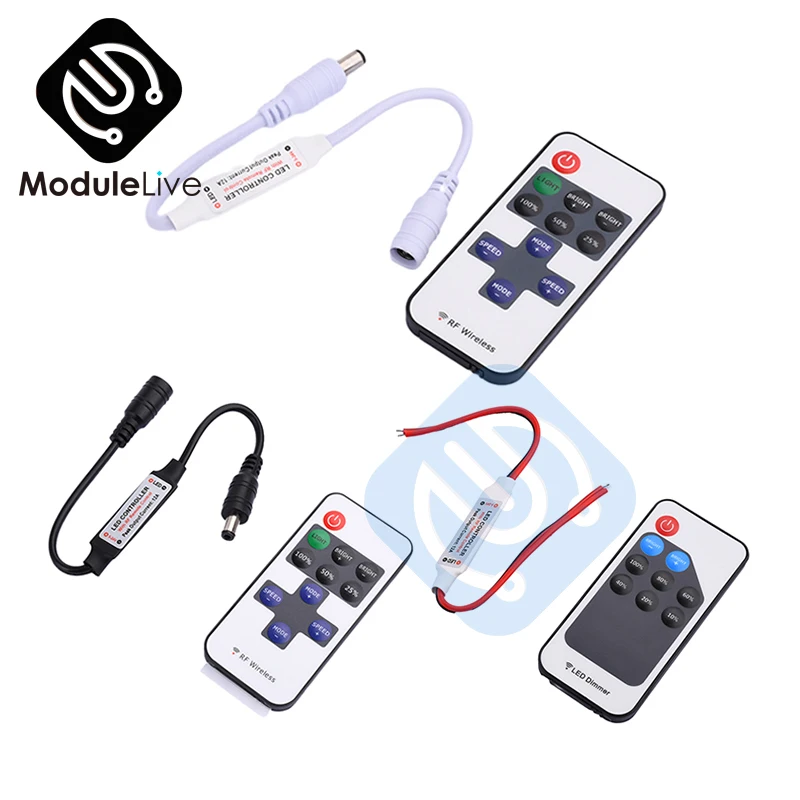 Mini 9/11Keys Dimmer Controller Switch 2 Wire RF Remote For Single Color Neon Tube COB 2835 5050 5730 Led Strip Light DC 12V-24V