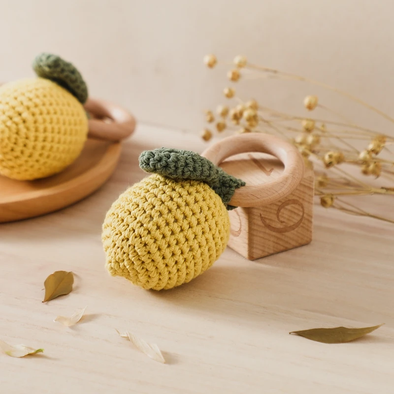 Baby Crochet Rattle Wooden Ring Fruit Pendants Teether Toys Infant Play Gym Toys Fitness Rack Accessories Baby Montessori Toys