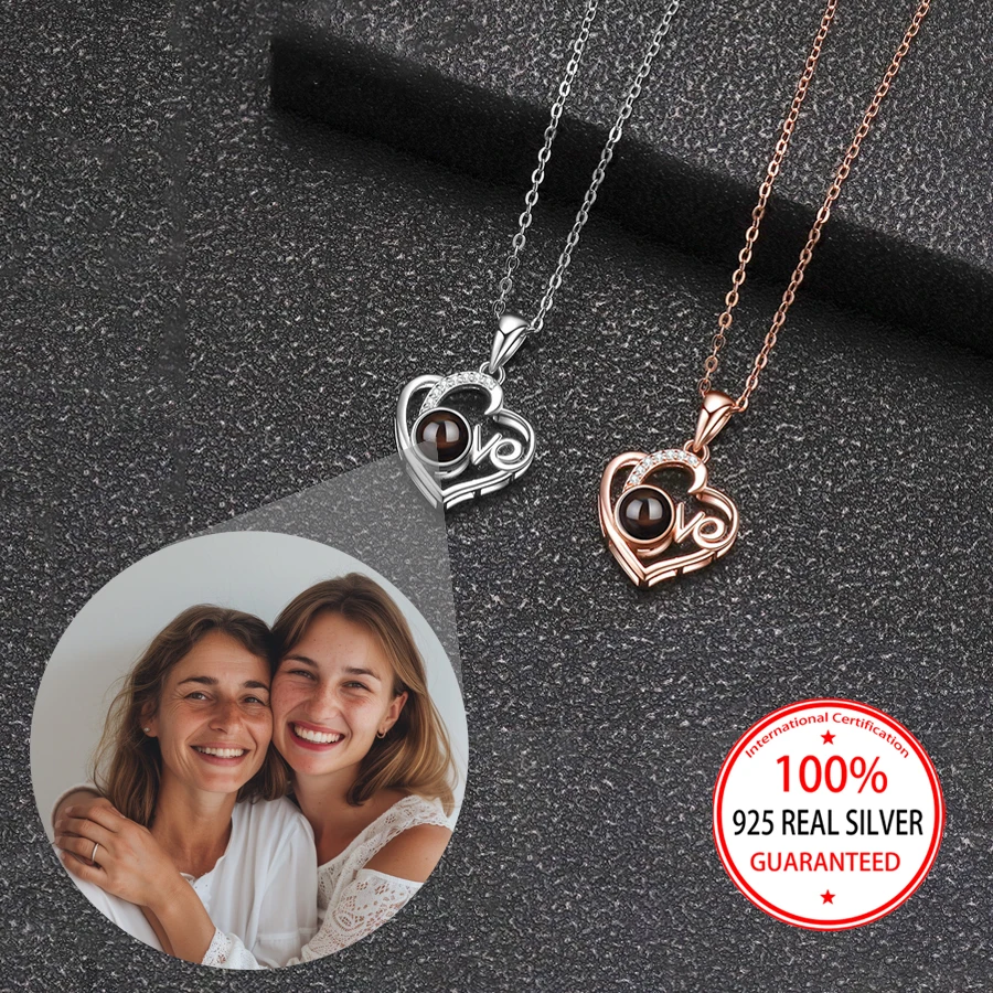 

925 Sterling Silver Custom Color Photo Projection Heart LOVE Pendant Necklace Fashion Valentine's Day Gift For Women Wedding New