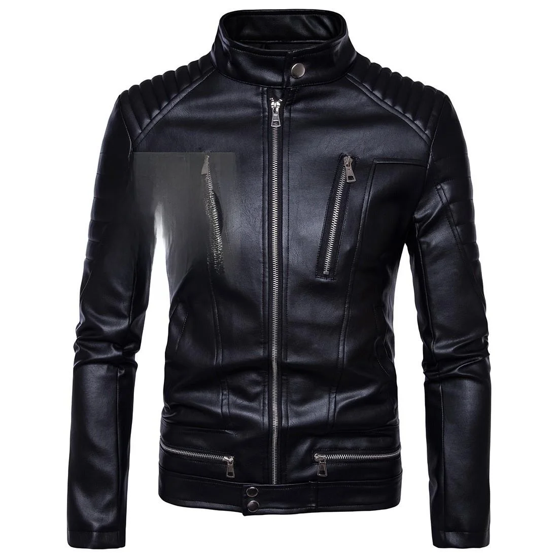 

Мужская кожаная мотоциклетная куртка Slim Fit с длинным рукавом и воротником-стойкой, модная мужская байкерская куртка для осени и зимы