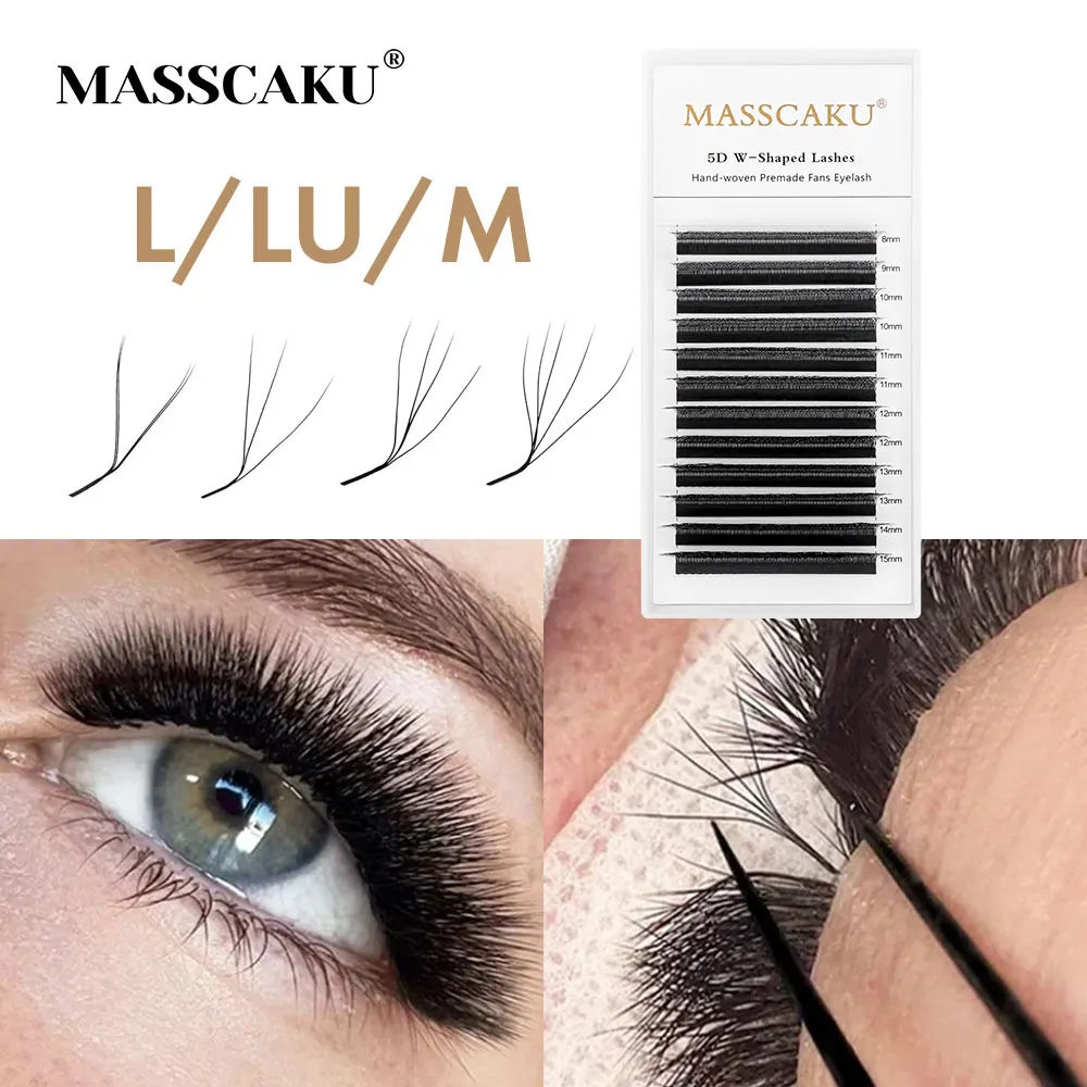 

MASSCAKU YY/3D/4D/5D/6D W Shape Lashes M/L/LU Curl Fans Faux Mink Soft Natural Eyelash Extensions Professional Lash Supplies