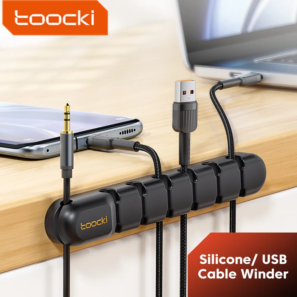 Toocki Silicone USB Cable Organiser Cable Winder Desktop Tidy Management Clips Flexible Wire Holder for Earphone Wire Organizer