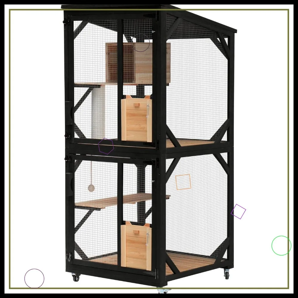 

4 Tier Catio Outdoor Enclosure with Removable Floor, Scratching Post, Wheels & Waterproof Roof for Cats
