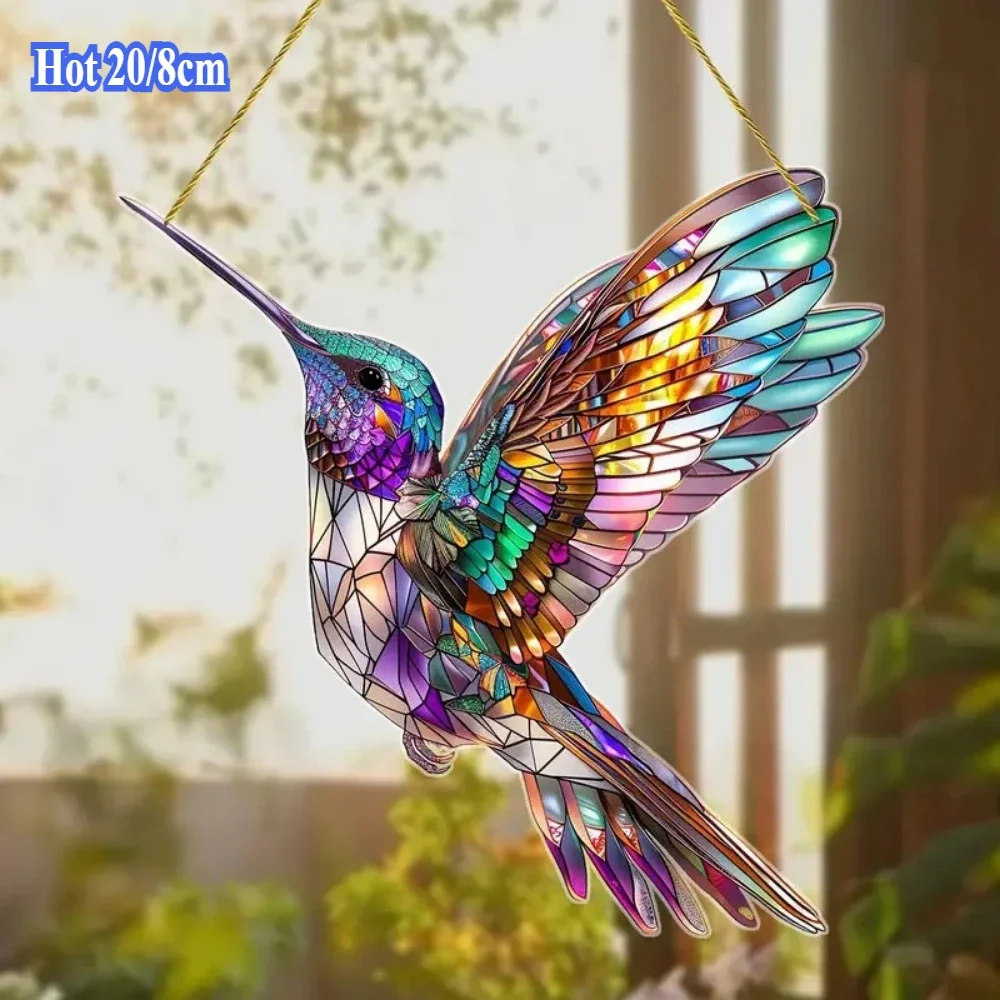 Home Decor Items Gorgeous Hummingbird Suncatcher - 7.87” Acrylic Stained Glass Interior Accessories Perfect Home and Garden Gift