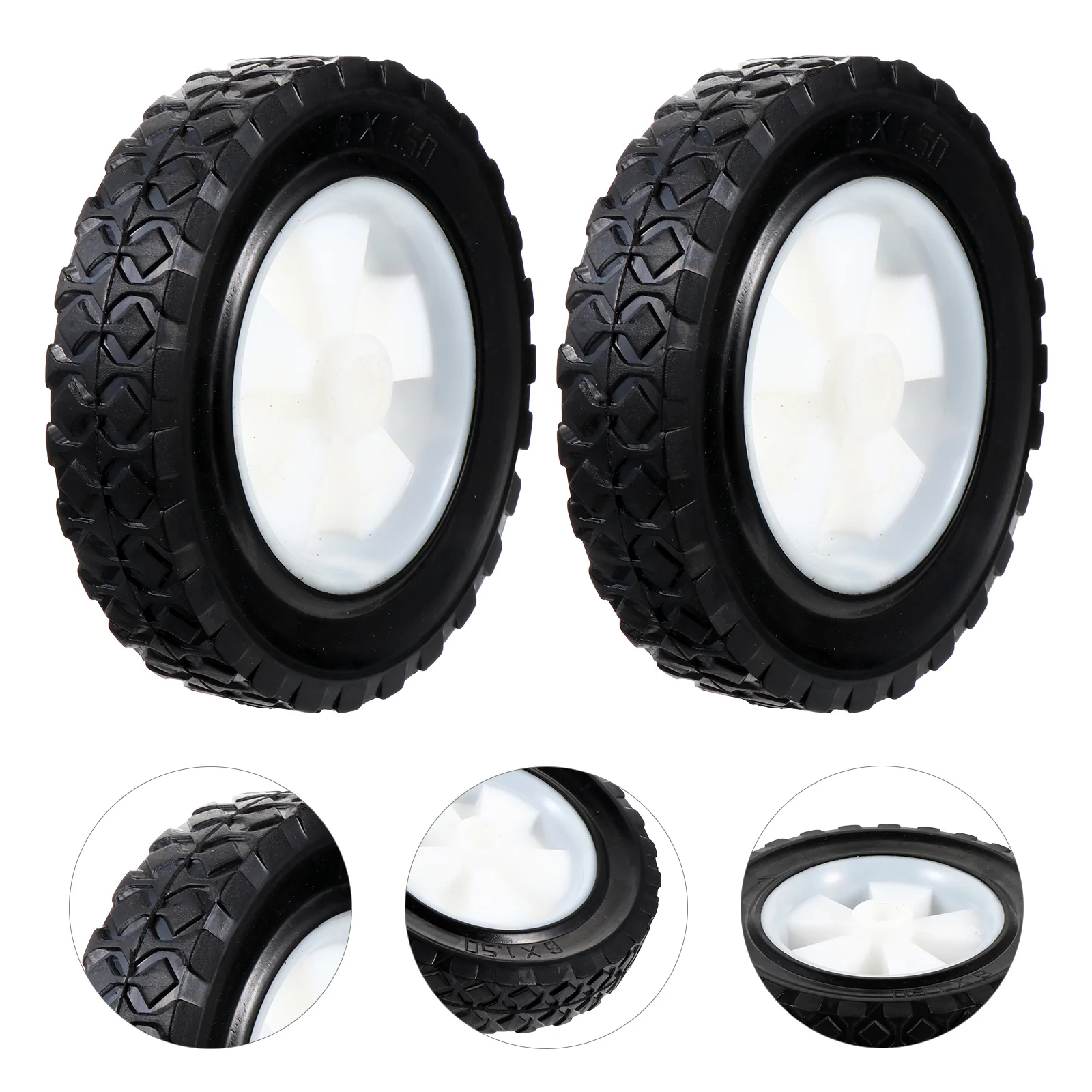 

2Pcs Lawn Mower Rubber Wheels No Inflation Solid 6 Inch Replacement for Garden Grass Cutter Parts Accessory Lawn Mower Wheels