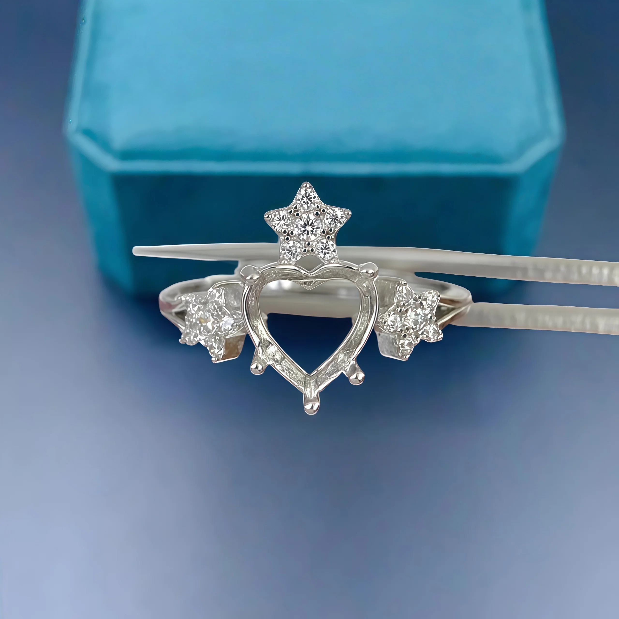 

Модный пустой держатель для колец «сделай сам», стерлинговое серебро S925, 8 мм, камень в форме сердца, изысканный дизайн, очаровательные свадебные украшения для женщин