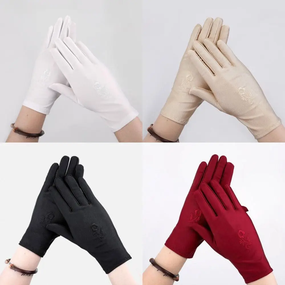 Cycling Equipment Thin Sun Protection Gloves Elastic Embroidered Full Finger Mitts Summer Mitten Women