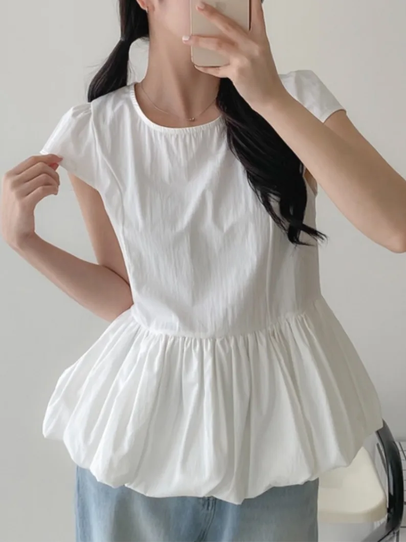 

Cute Chic Short Sleeve Flower Bud Shirt Women's Korean Style Versatile Top Age Reducing Hebe Style Doll Shirt Spring Fashion
