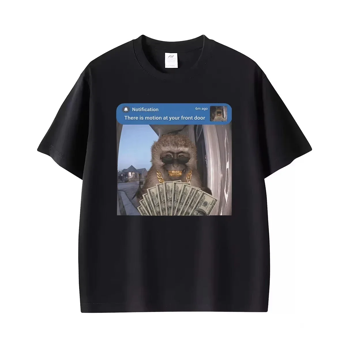 There Is Motion At Your Front Door Funny Monkey Meme Tee Shirt omen Fashion Humor Oversized T-shirt Casual Shirts