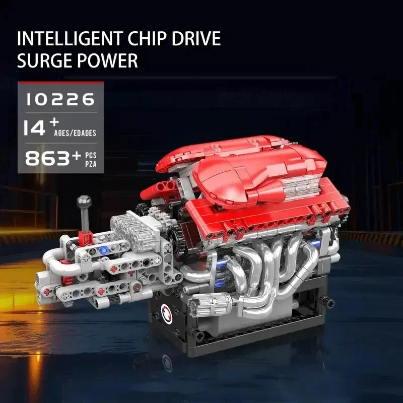 Mould King 863Pcs Technical Motorized V12 Engine Model Building Blocks MOC Sports Car Engine Assembly Bricks Kit Toy for Adults