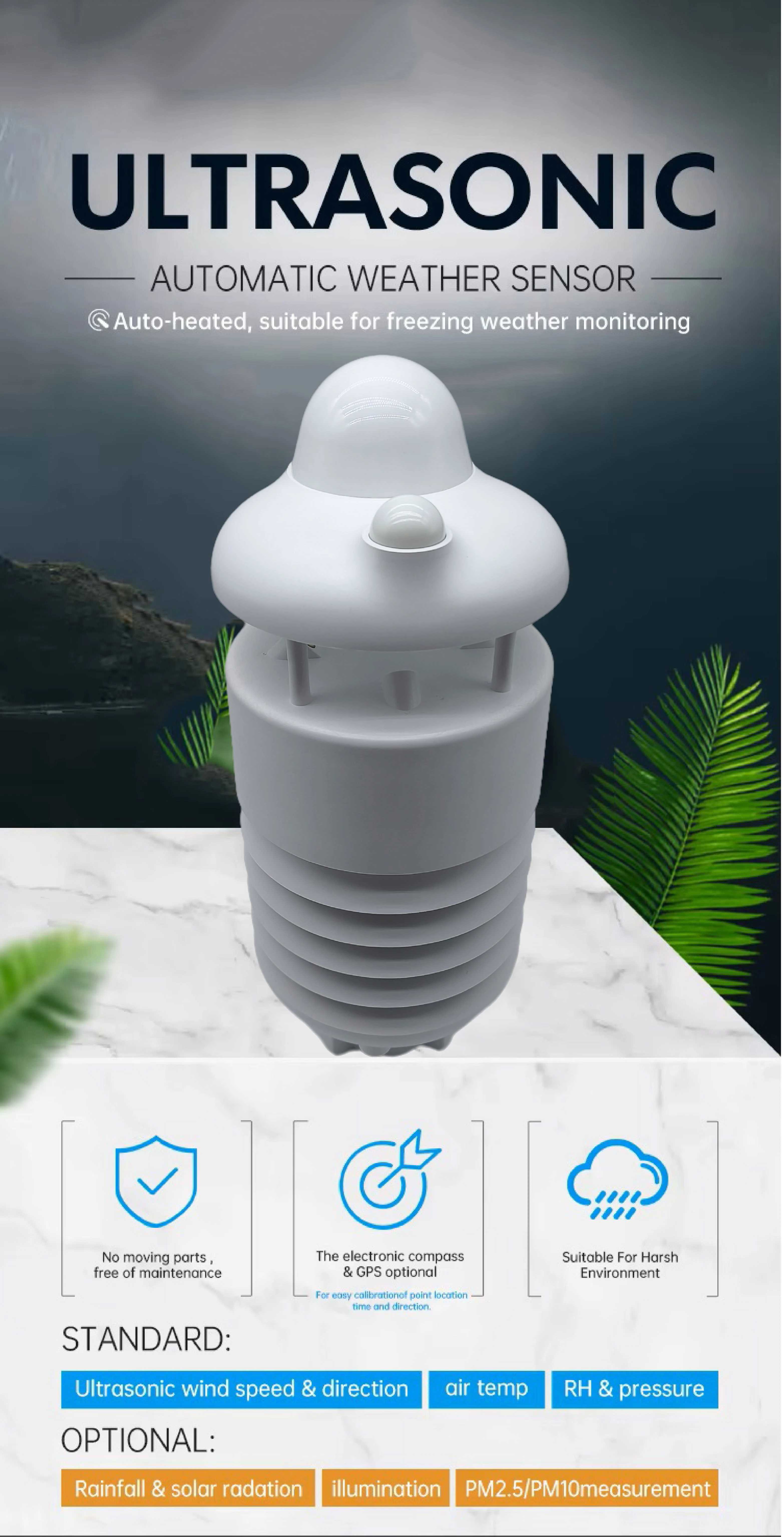 BOY-AWS-10 Multiple Function Sensor Modules Automatic Weather Station Ultrasonic With Wind Sensor Ultrasonic Weather Instrument