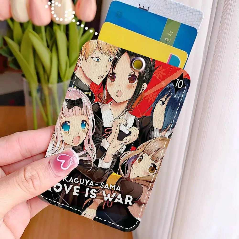 Anime K-Kaguya-Sama Love Is War 1Pc Access Card Case Leather Card Holder Keychain Key Ring Door Access Tags ID Card Keychain