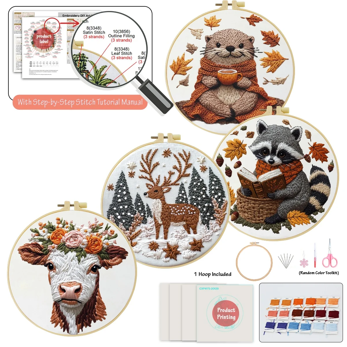 4-teiliges DIY-Stickmaterial-Set für Anfänger, inklusive Nadeln, Fäden, Stick-Starter-Kit, Kreuzstich-Kunst als Geschenk. – Detail 4