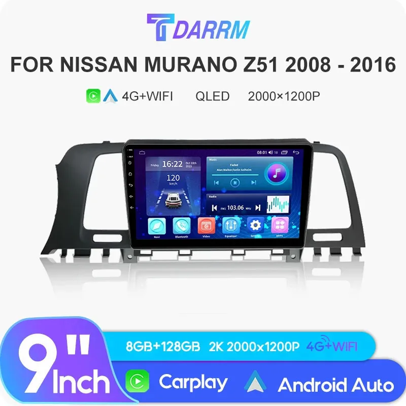 Car Radio Multimedia for Nissan Murano Z51 2008 - 2016 Video Player GPS 4G Carplay Android 12 Autoradio Head Unit 2K QLED