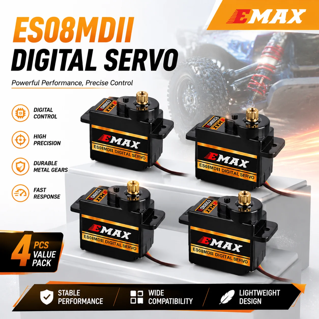 

4PCS Emax ES08MD ES08MDII 4-6.0V 2kg Metal Gear Mini Digital Servo Futaba/JR Plug For TREX 450 Airplane Helicopter Accessories