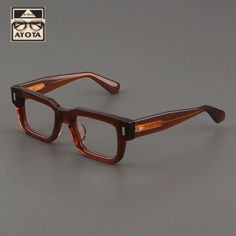 High Quality Square Eyeglass Frame Men's Acetate Retro Thick Edged Transparent Coffee Colored Women Myopia Prescription Eyewear