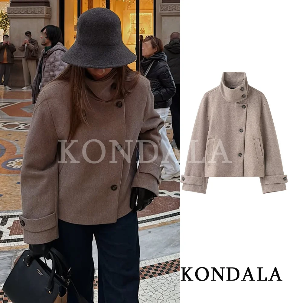

KONDALA осенняя элегантная куртка с воротником-стойкой, женская повседневная смешанная куртка на пуговицах, 2026, весенняя модная женская верхняя одежда, куртка