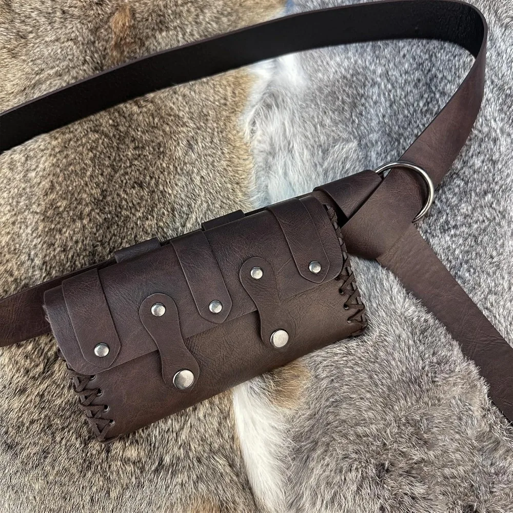 Ceinture rétro Viking Knight en cuir synthétique PU, imprimé Copaly, sac de taille de changement, ensemble de ceintures de déguisement d'halloween, accessoire
