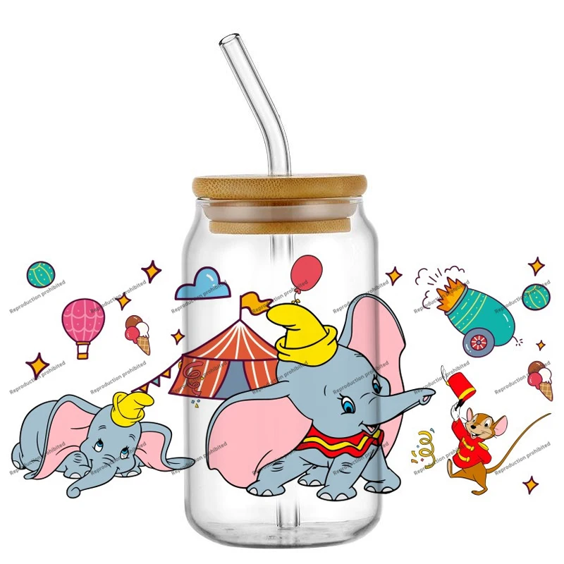 

Top Disney Characters Elephant Stickers 16oz Glass Cup Decal Waterproof DIY Custom Fun Gift Wrapping Supplies