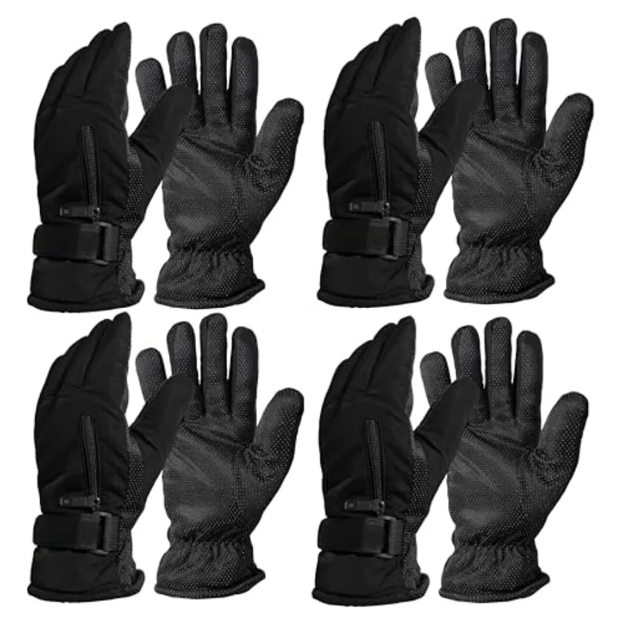 4 Pairs Winter Ski Gloves Thick Warm Thermal Insulated Fleece Lined Men Women Cold Weather Snowboarding