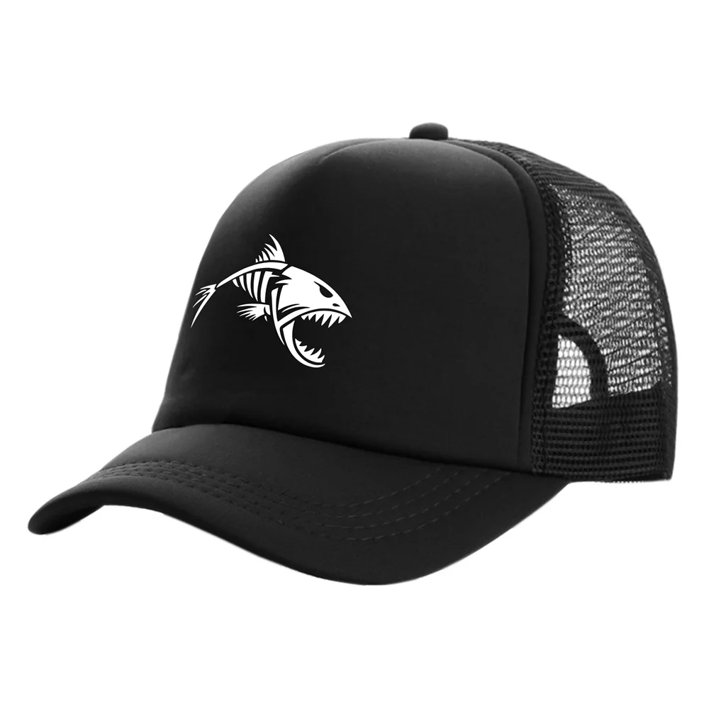 Fishing Skeleton Fish Bone Trucker Cap Men Funny Fishbone Hat Baseball Cap Cool Summer Unisex Mesh Net Caps MZ-500