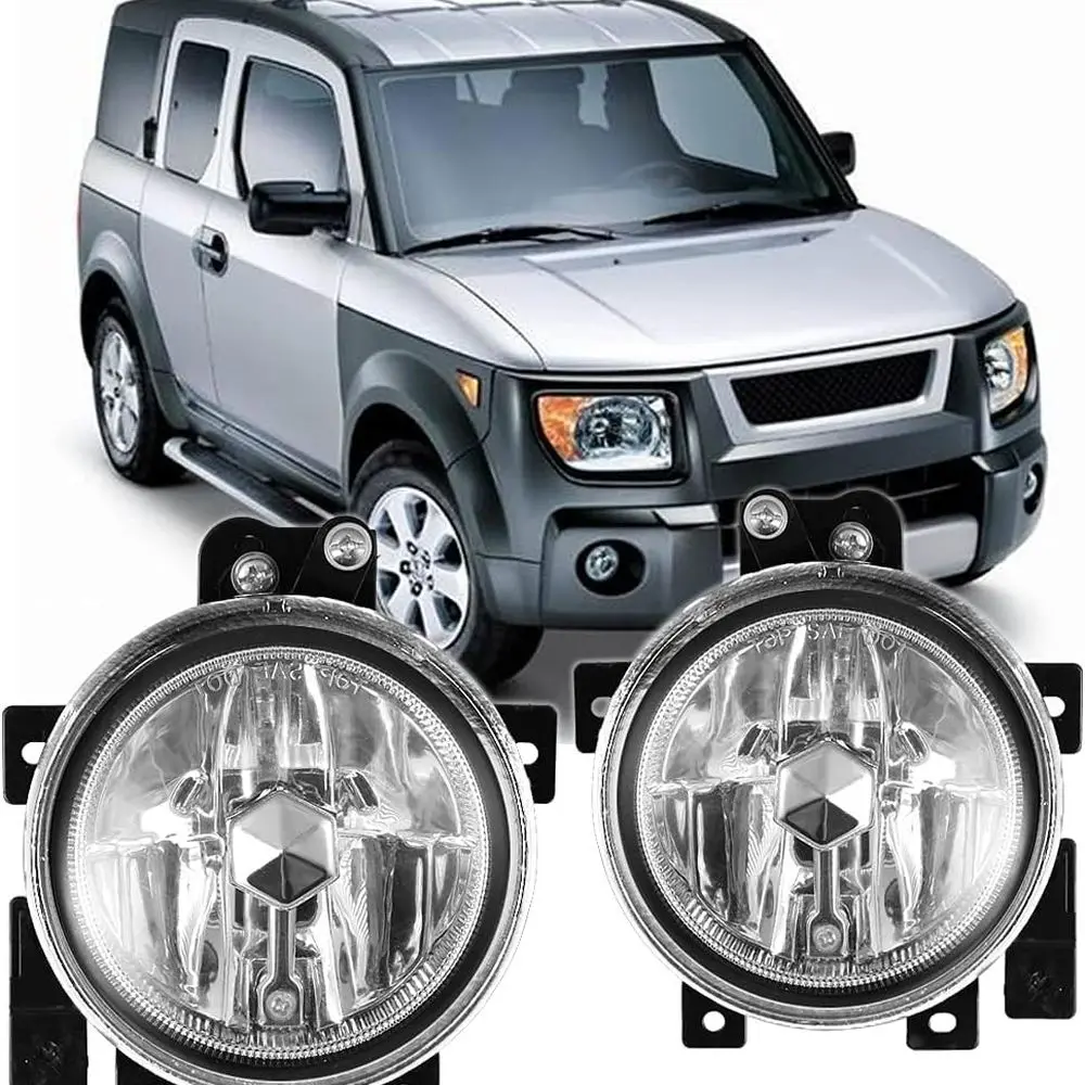 

2003-2006 Honda Element H3 Halogen Projector Fog Lights with Wiring & Switch Kit, Black Housing, Clear Lens